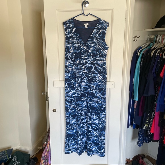 Chico's Dresses & Skirts - Chico’s Maxi Dress Empire Waist Blue White Wave Pattern - size L - NWOT